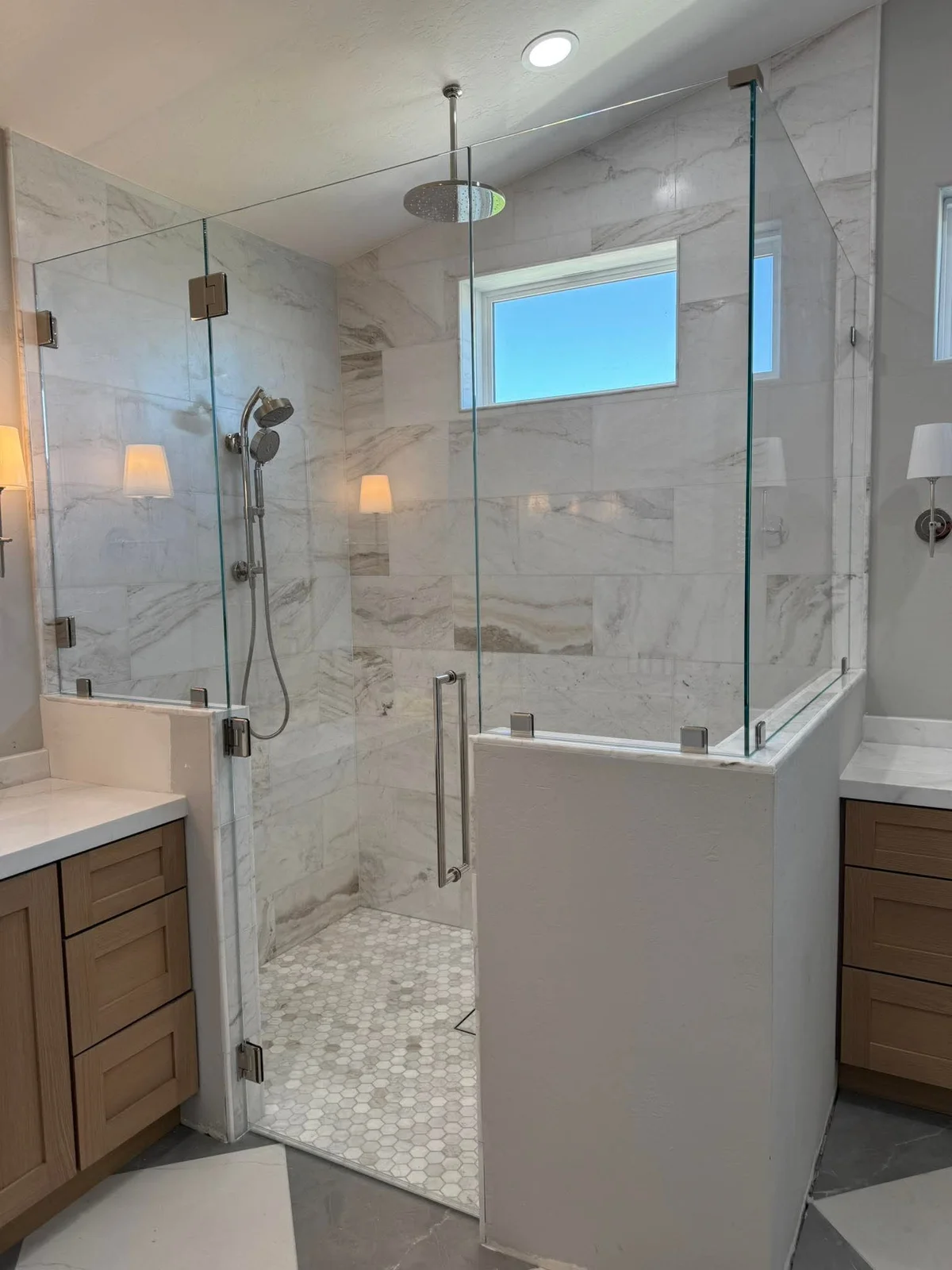 Custom frameless corner glass shower enclosure installed in Milpitas